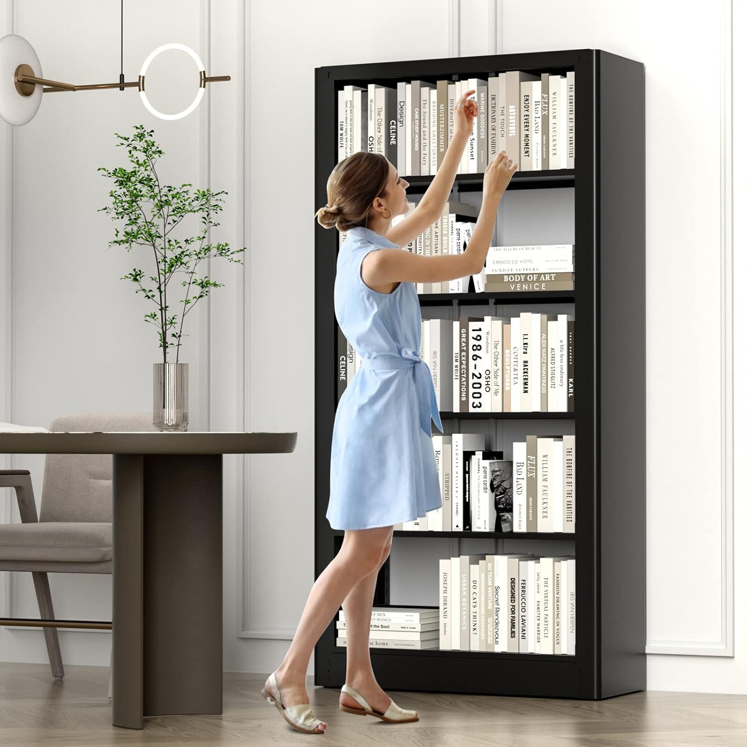 Estantería de 78.7 pulgadas de alto, estante ajustable con 5 estantes, estantes abiertos de acero resistente para almacenamiento de libros para