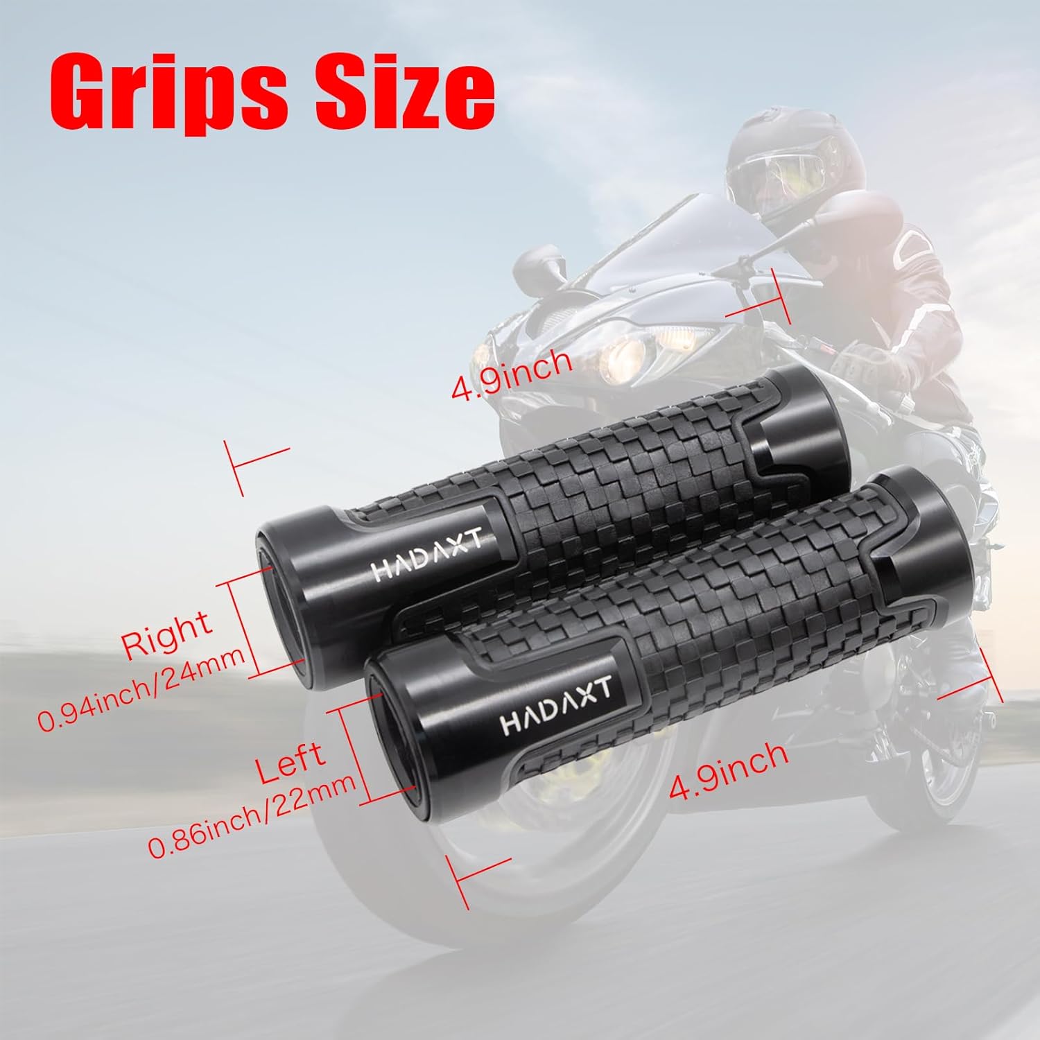 Empuñaduras de mano para motocicleta de 78 pulgadas, 0.866 in, universal, CNC, patrón de cuadros de aluminio, antideslizante, agarre de manillar de