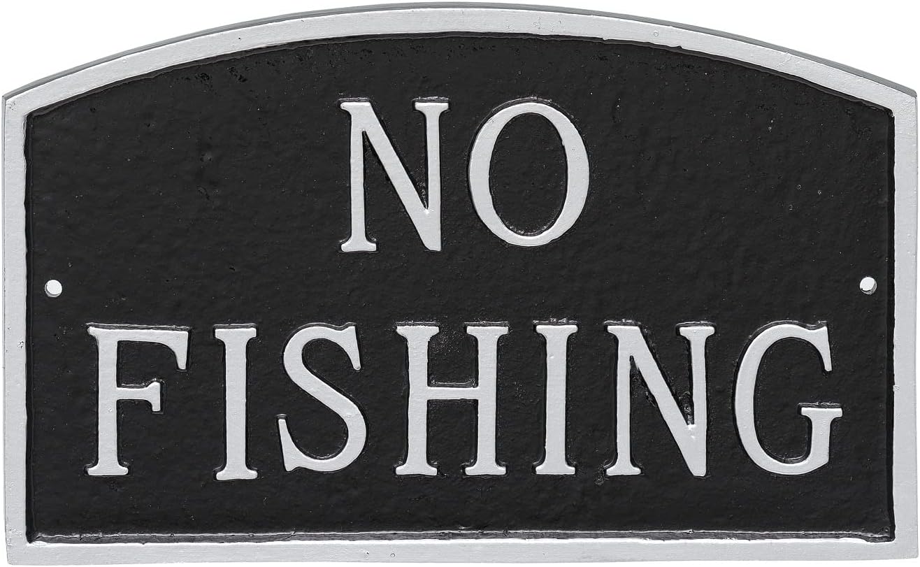 Placa de metal fundido sin arco de pesca – Pared o césped – Señal de advertencia de no pesca – Resistente a los rayos UV – Aluminio con