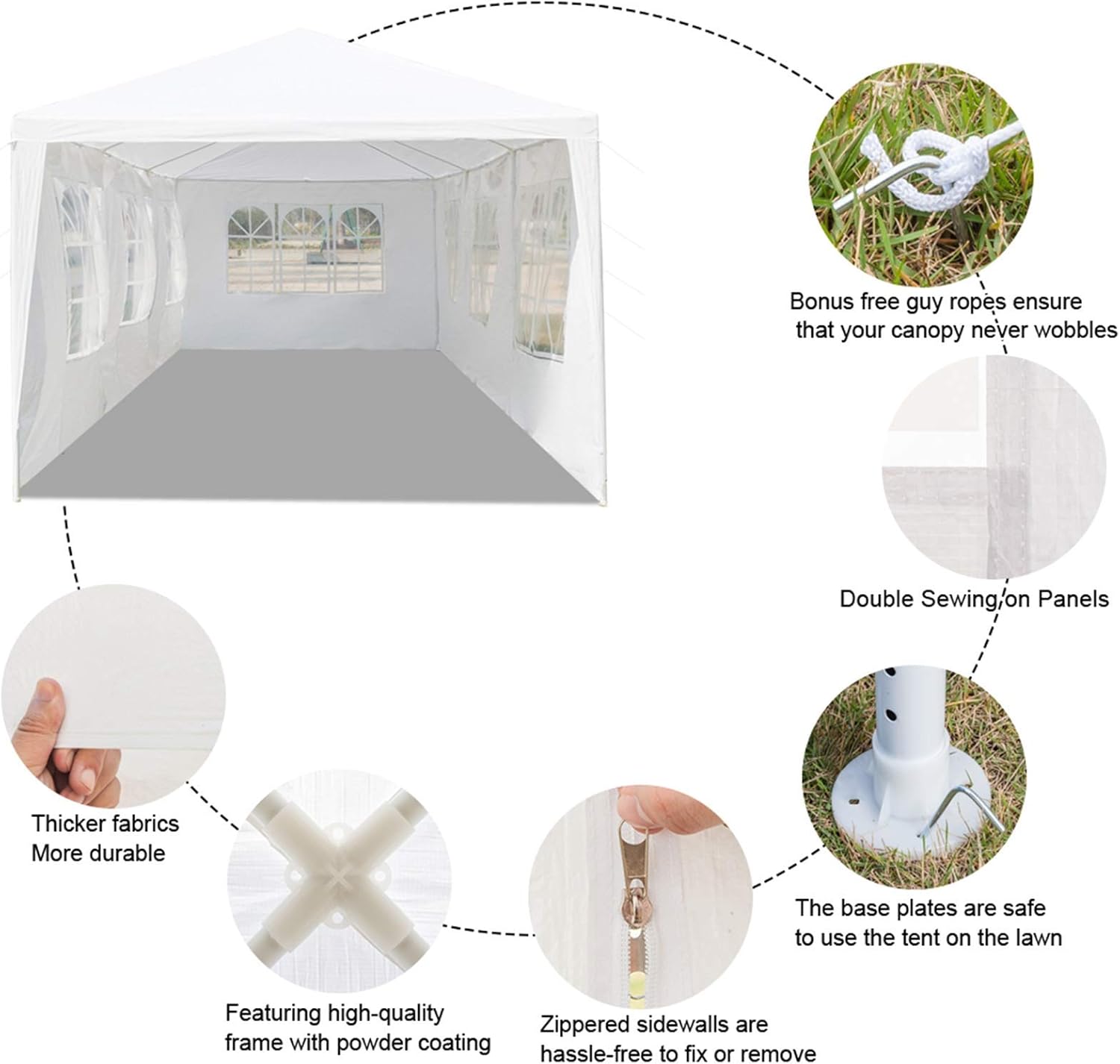 Homgrace Tienda de campaña con dosel de 10 x 30 pies, carpa para fiesta de boda al aire libre, kiosco, resistente, 5 paredes extraíbles (10 x 30