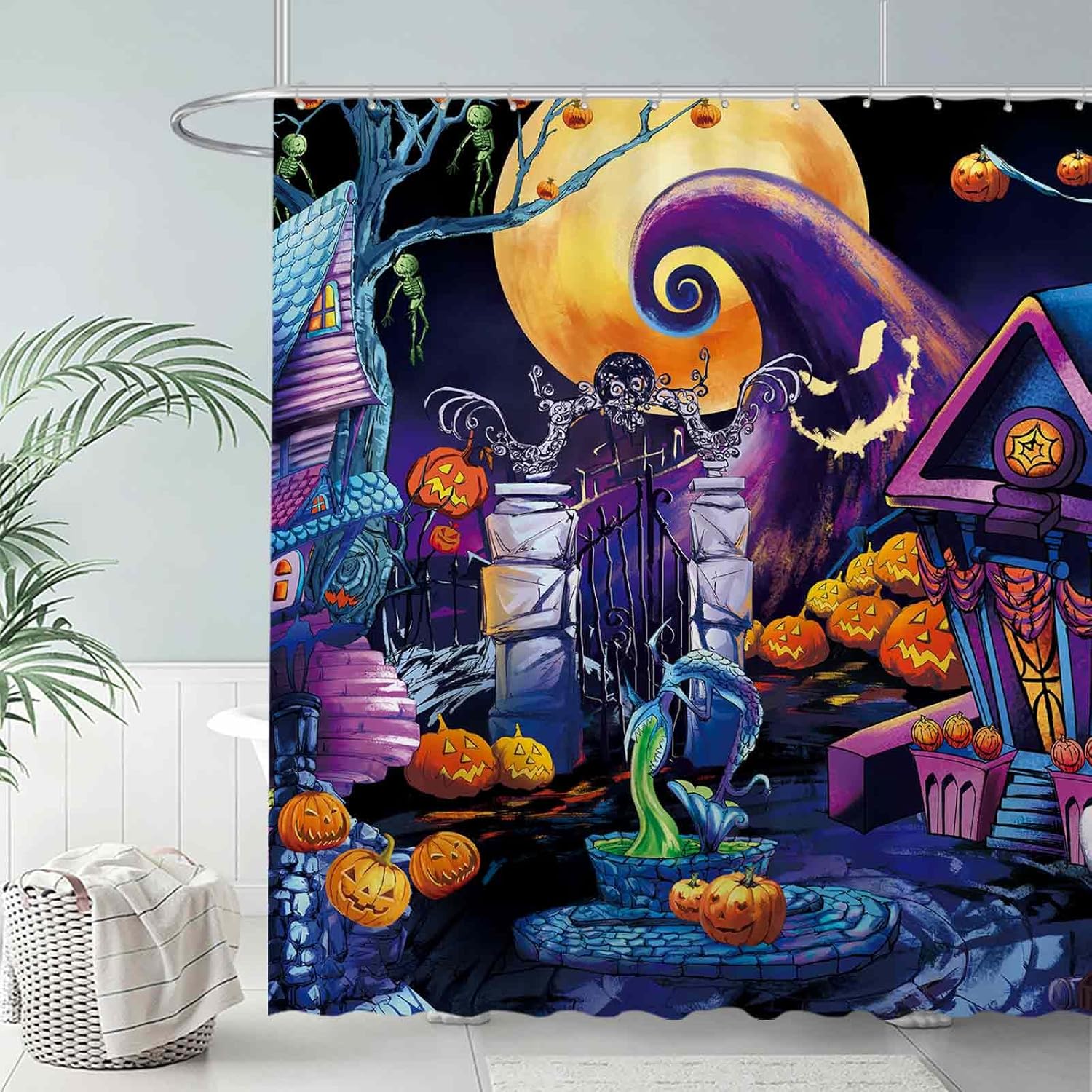 Allenjoy Cortina de ducha de Halloween antes de Navidad, 72 x 72 pulgadas, para decoración de baño, lavable a máquina (ganchos no incluidos)