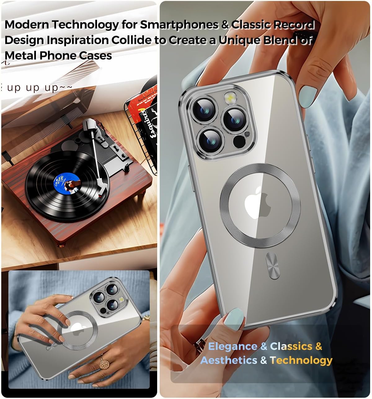 Bucle de CD + bloqueo de seguridad Funda magnética para iPhone 15 Pro Max, pantalla de privacidad con lente de cámara parachoques de metal