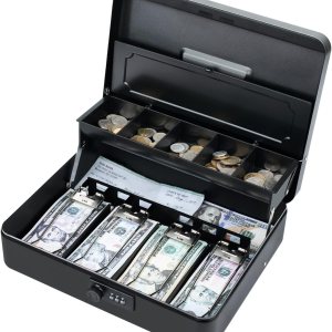 Tera Caja de dinero grande con bandeja de dinero y cerradura de combinación 4 billetes 5 ranuras para monedas caja de dinero portátil de metal Tera Caja de dinero grande con bandeja de dinero y cerradura de combinación 4 billetes 5 ranuras para monedas caja de dinero portátil de metal