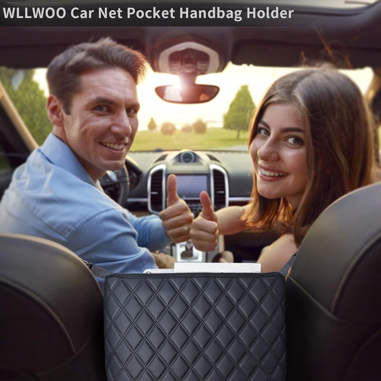 WLLWOO WLLWOO Soporte de red para bolso de mano entre los asientos, organizador de almacenamiento trasero para consola, barrera de almacenamiento