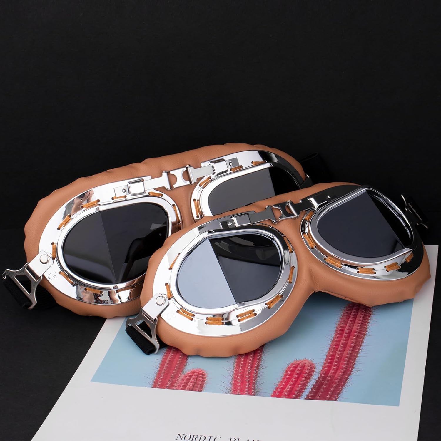 Peicees Gafas vintage para casco de motocicleta, gafas de moto y piloto