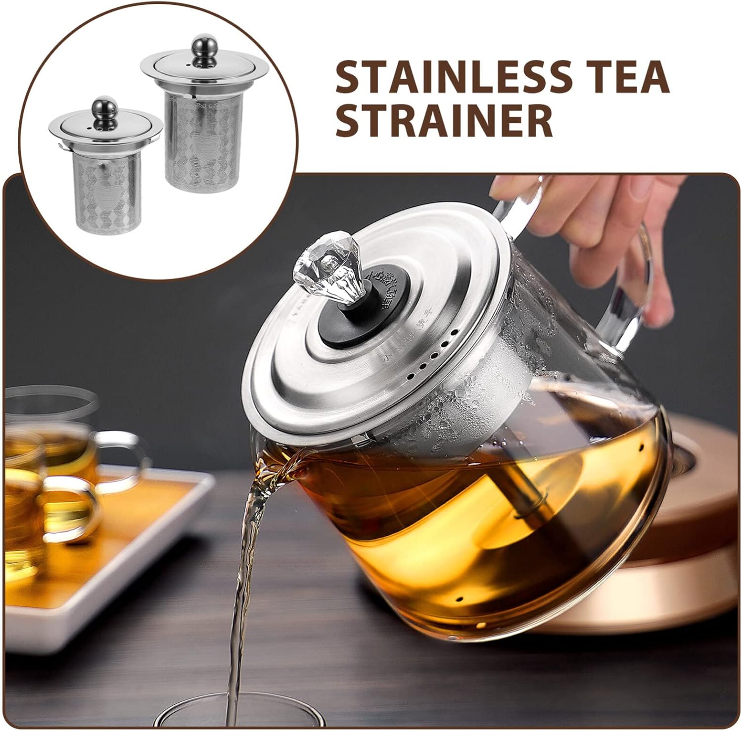 HEMOTON Colador de té con tapas, filtro de té de acero inoxidable, filtros de té, tetera de metal, accesorios para tetera, accesorios para cafetera,