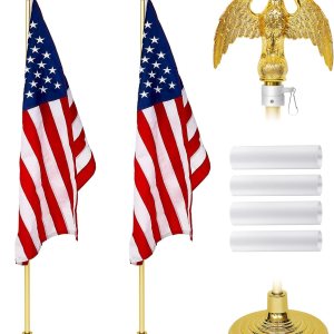 Shimeyao Juego de 2 mástiles de bandera para interiores de 8 pies con base y decoración de águila de alta resistencia con soporte de bandera para Shimeyao Juego de 2 mástiles de bandera para interiores de 8 pies con base y decoración de águila de alta resistencia con soporte de bandera para