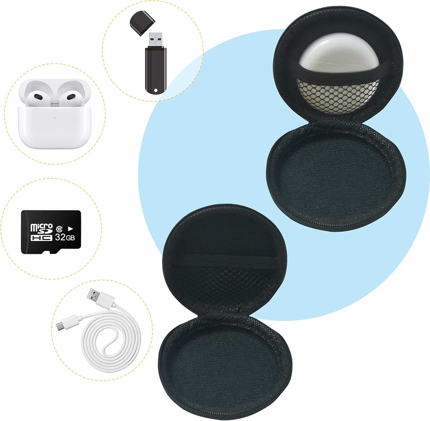 Wolfteeth – Funda para auriculares, funda para auriculares de EVA con mosquetón de acero inoxidable, organizador de accesorios para teléfono