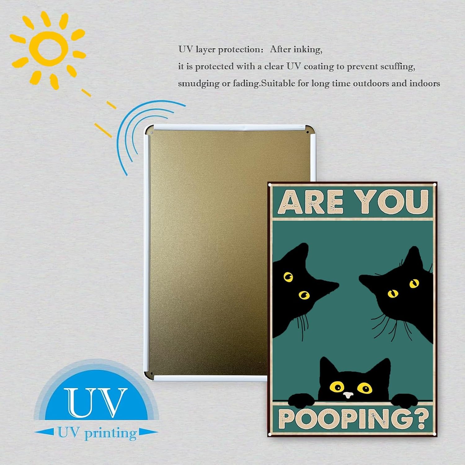 Haustalk Cartel de metal divertido con texto en inglés “Are You Pooping” (Are You Pooping) con diseño de gato negro vintage, decoración de pared,