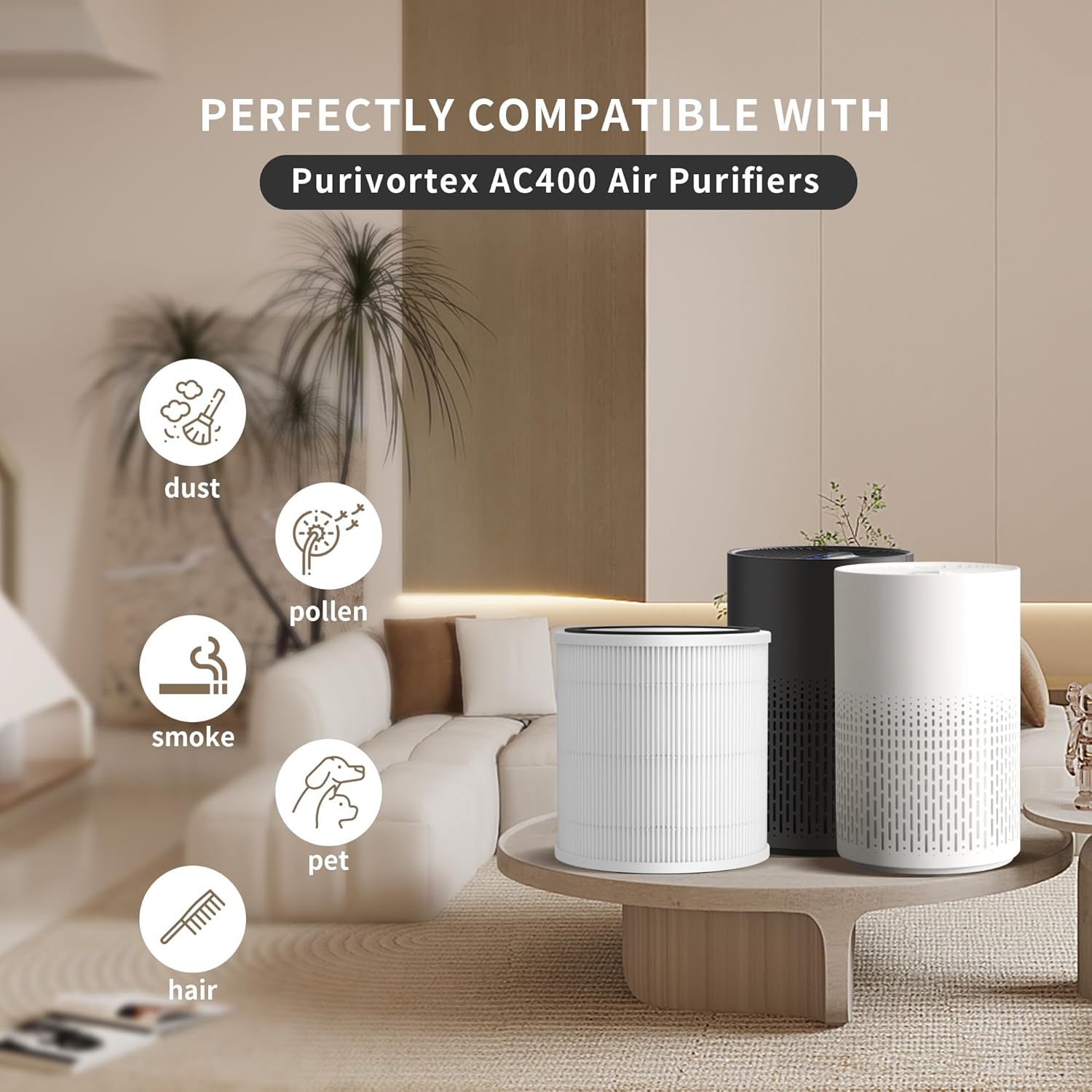 Breabetter AC400 – Filtro de repuesto True HEPA compatible con purificadores Purivortex AC400, filtro HEPA H13 3 en 1 (paquete de 2), color blanco