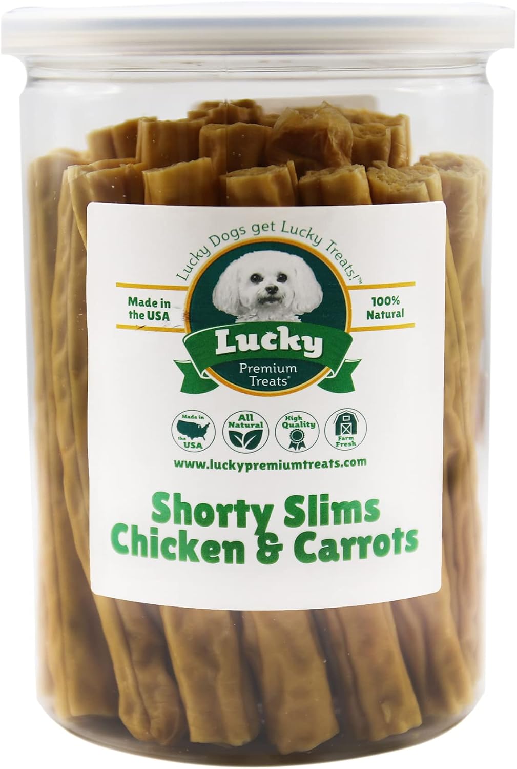 Lucky Premium Treats Lucky Shorty Slims – Golosinas para perros de zanahoria y pollo, palitos crujientes para masticar con pollo real y zanahoria