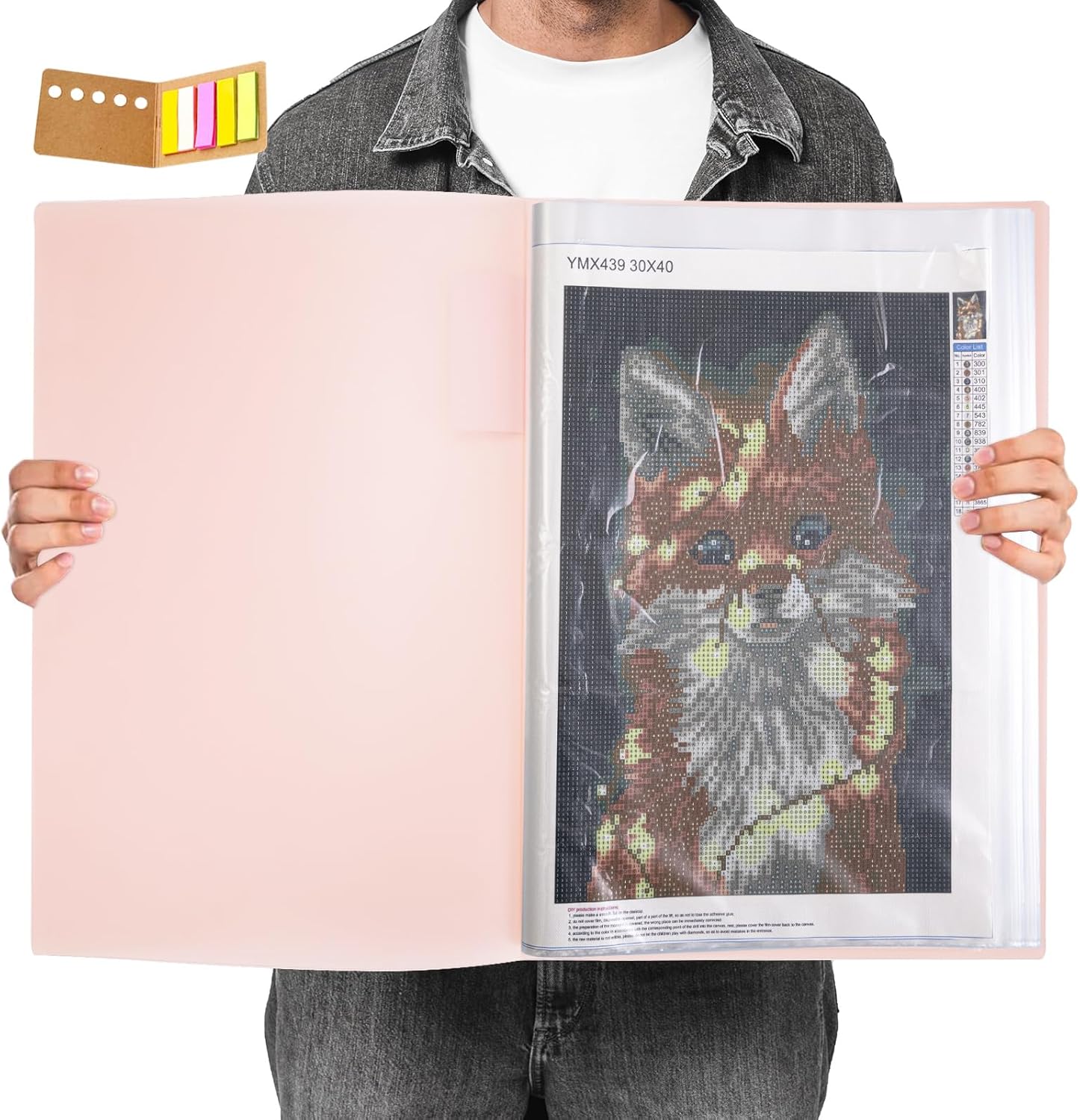 Qunrwe Contenedores de almacenamiento para libros de pintura de diamantes A3, carpeta de portafolio para obras de arte, 60 páginas, protector de
