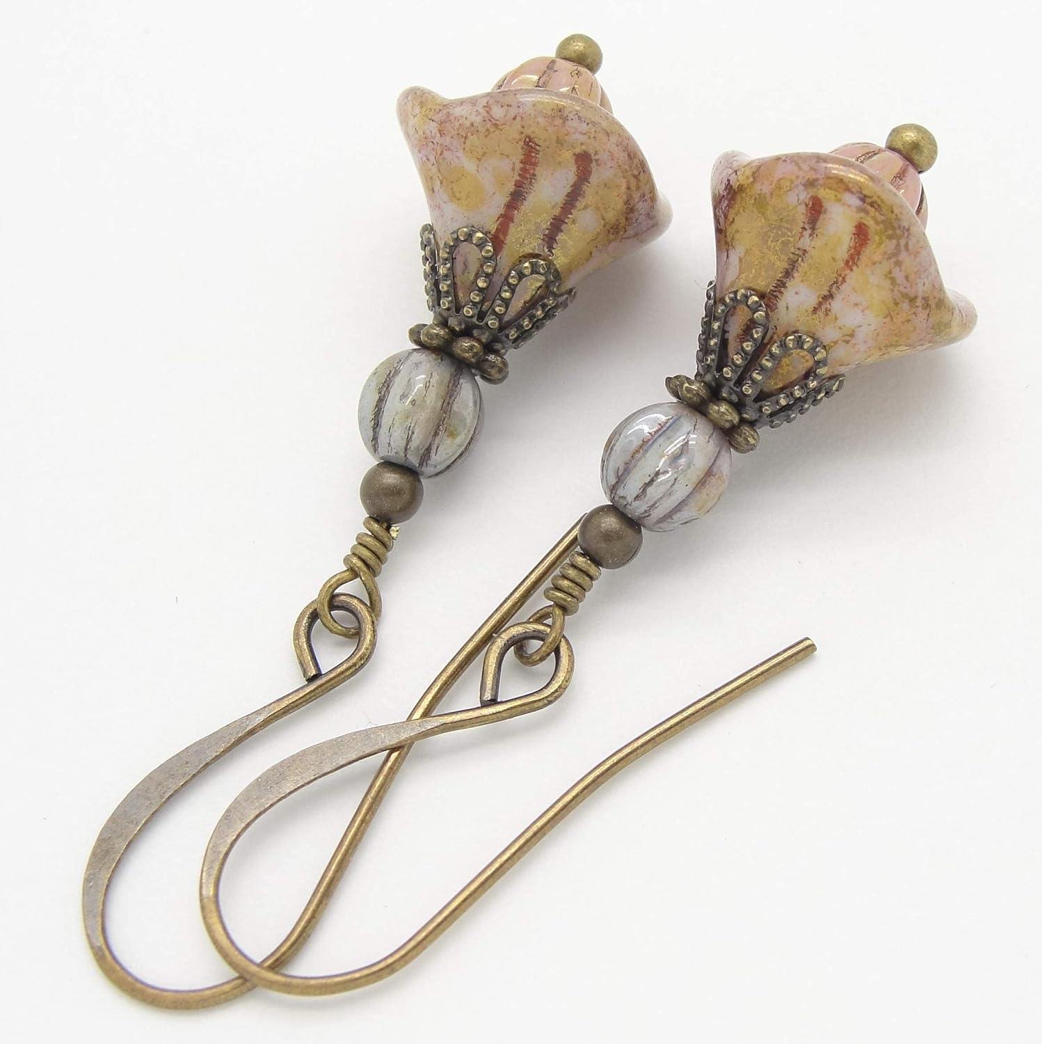 Shabby Chic Earrings with Rustic Glass Flowers