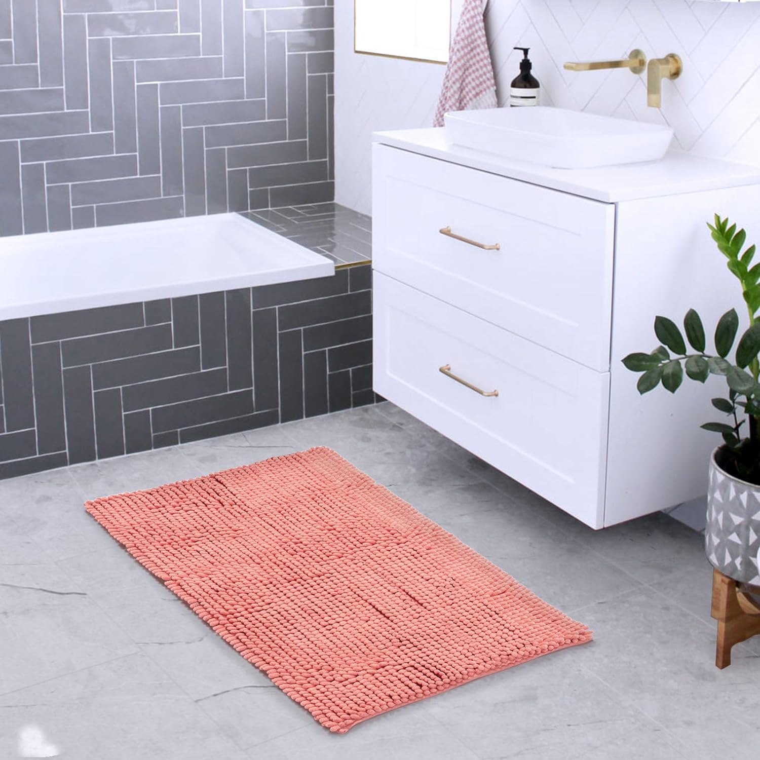 FRESHMINT Alfombra de baño de felpilla de 24 x 17 pulgadas, antideslizante, para suelo de baño y bañera, lavable y suave, alfombra de ducha de