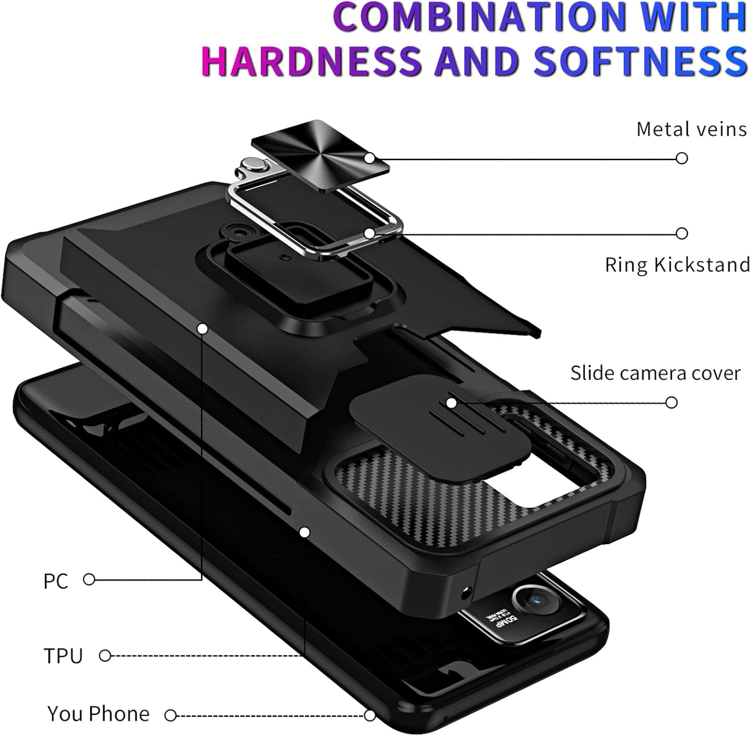 Ysnzaq Funda para Xiaomi Redmi Note 12 4G con tarjetero y cámara deslizante (no 5G), cubierta protectora de grado militar a prueba de golpes para