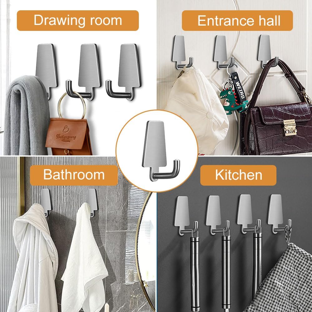 Ganchos de pared para colgar, ganchos para toallas de baño, gancho de acero inoxidable resistente al agua, ganchos modernos (gancho de pino, 8