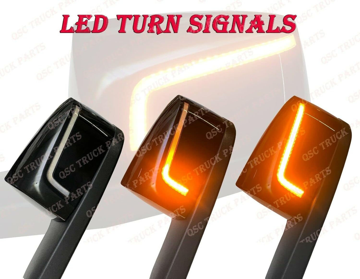 QSC Truck Parts Espejo de capó LED negro de alto rendimiento L & R Pair & Kit de montaje compatible con Volvo VNL