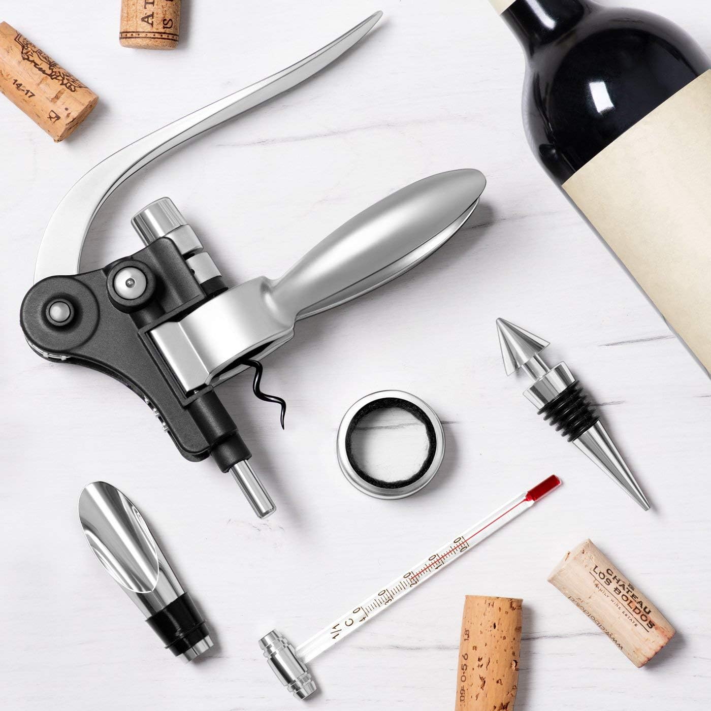 Maverton Juego de abridor de vino para él – Juego de sacacorchos de sumiller – Accesorios de apertura de vino de acero inoxidable en estuche de