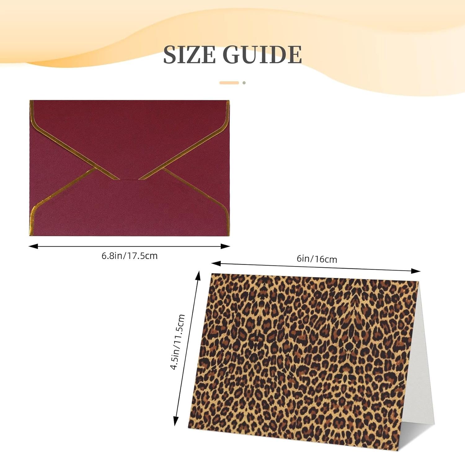 El leopardo modeló las tarjetas de agradecimiento de la impresión del papel pintado con los sobres, tarjeta de felicitación de papel perla, en