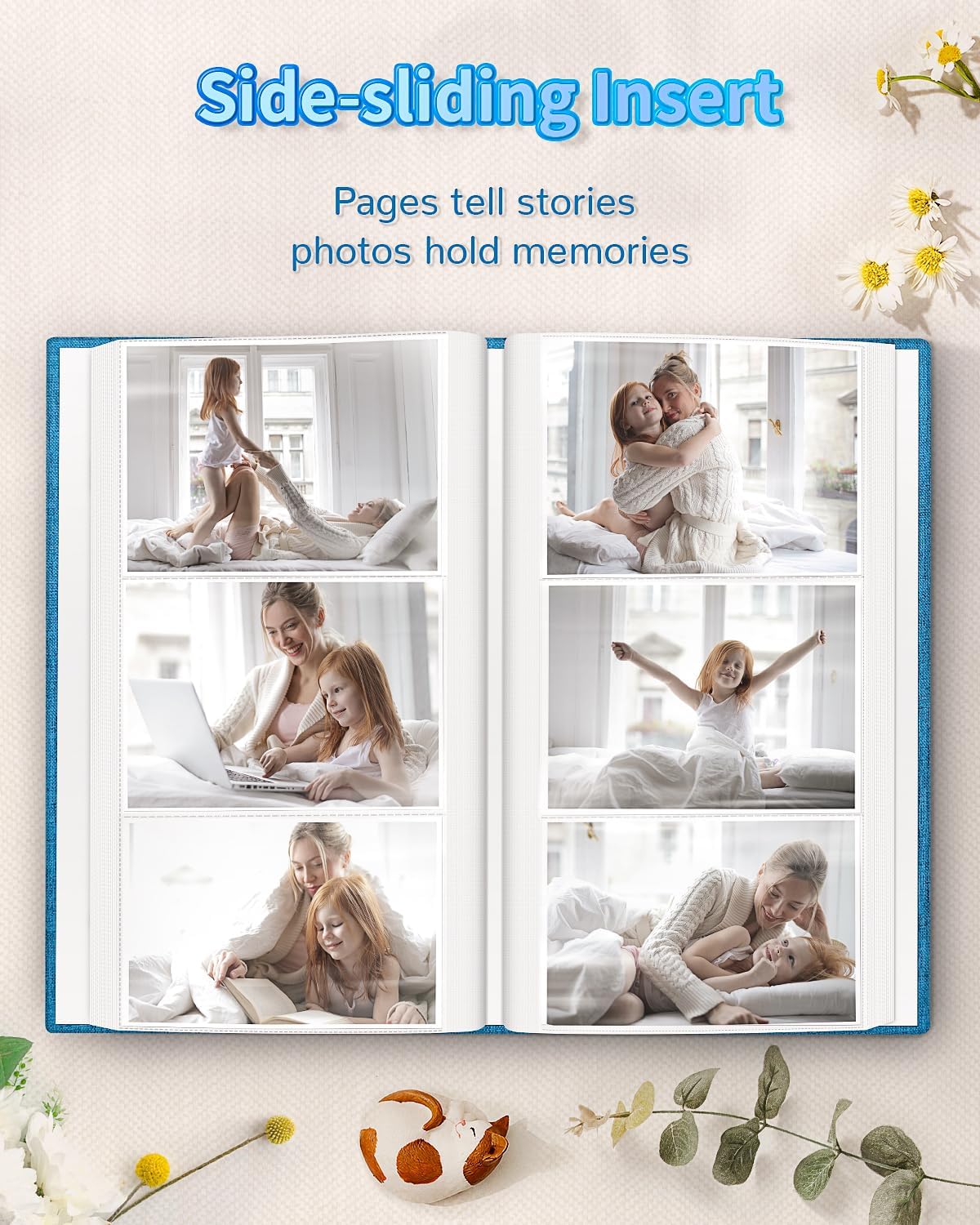 Álbum de fotos de 4 x 6 pulgadas con 300 bolsillos, álbumes de fotos deslizables, cubierta de lino, libro de recuerdos con ventana frontal, página