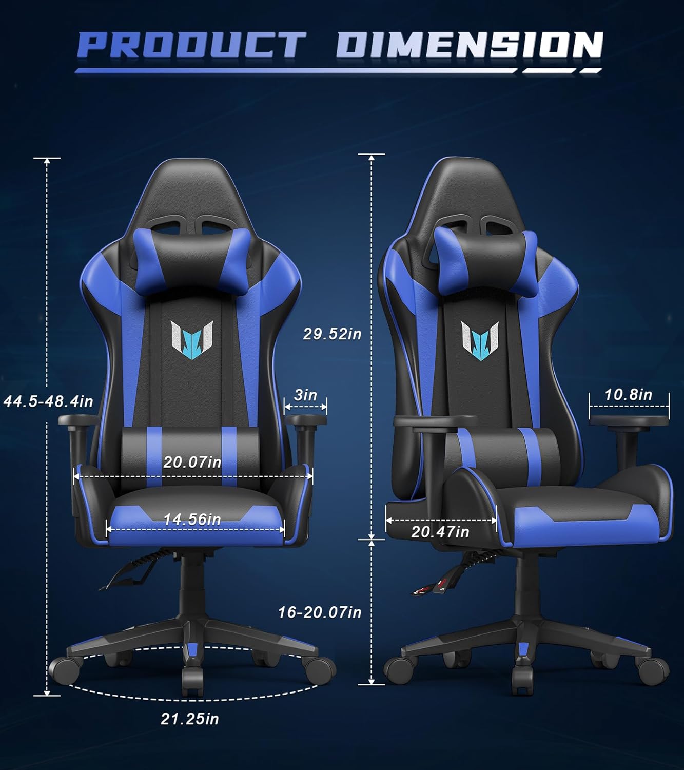 Bigzzia Silla de oficina ergonómica para videojuegos, silla de escritorio giratoria de altura ajustable, silla de computadora reclinable con soporte