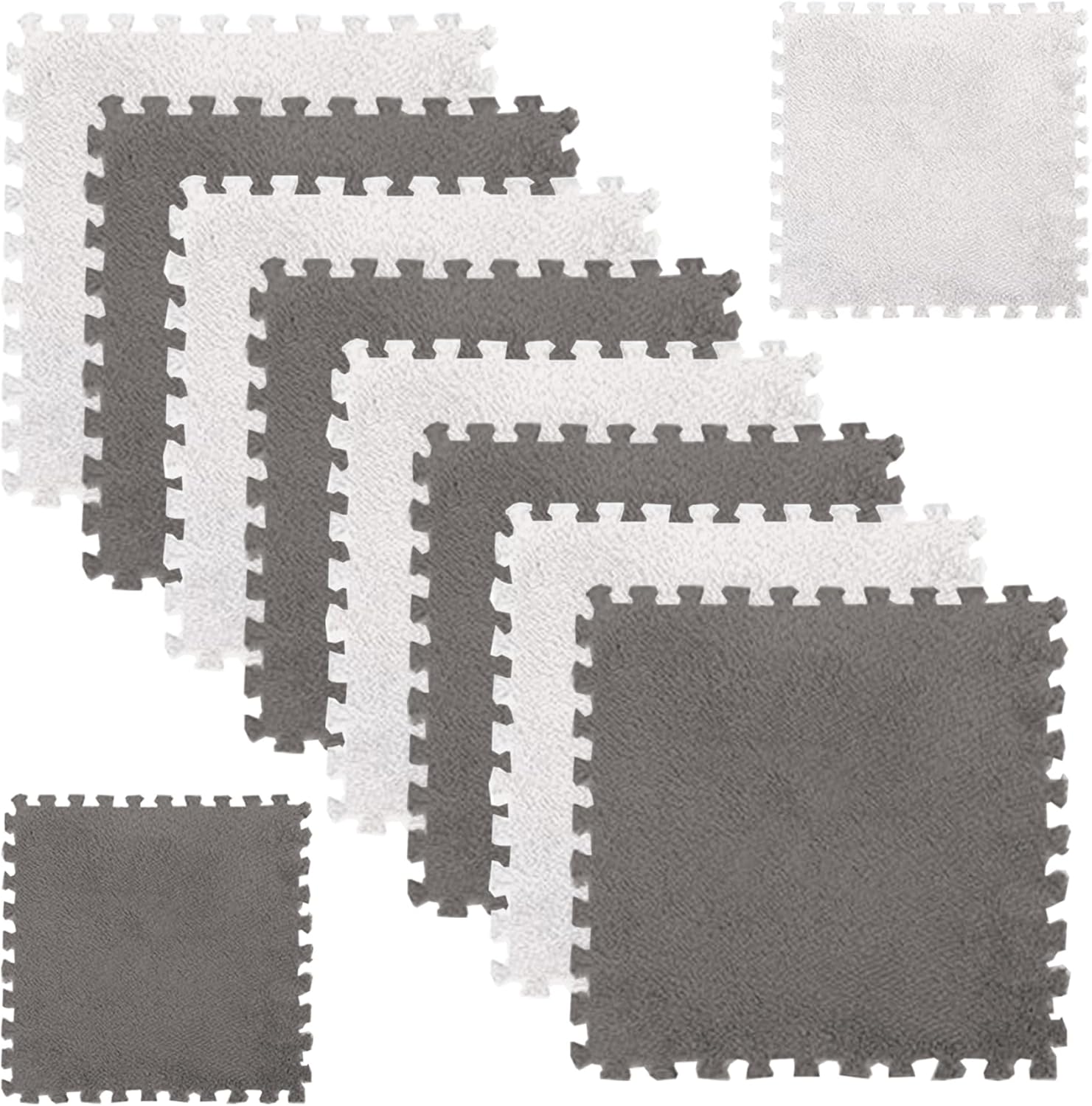 10 azulejos de espuma para piso, tapete de espuma de rompecabezas de felpa entrelazado, antideslizante, azulejos de EVA para bebé, tapete de juego