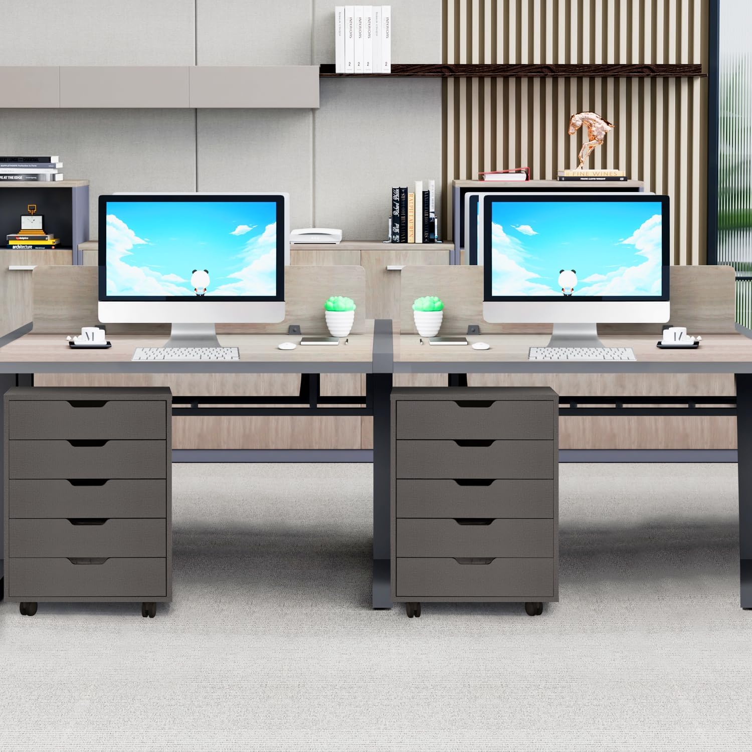 Zanzio Archivador móvil para oficina en casa con 5 cajones delgados, pequeño gabinete vertical comercial con ruedas, archivador rodante para