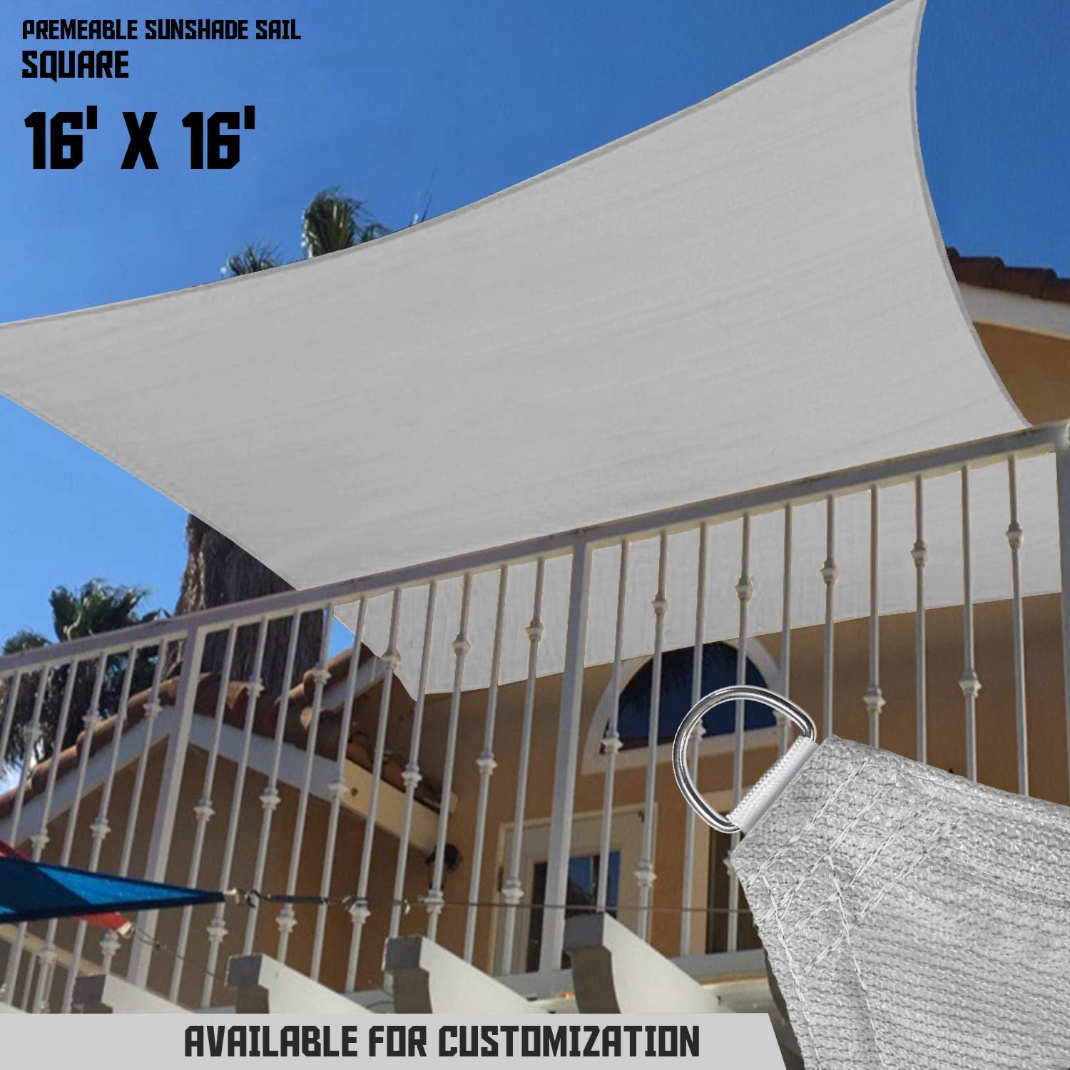 TANG SUNSHADES DEPOT – Toldo cuadrado permeable 180 GSM (6.35onzasm),Rojo, turquesa, verde, gris claro, naranja,con rayas gris y blanco, con rayas