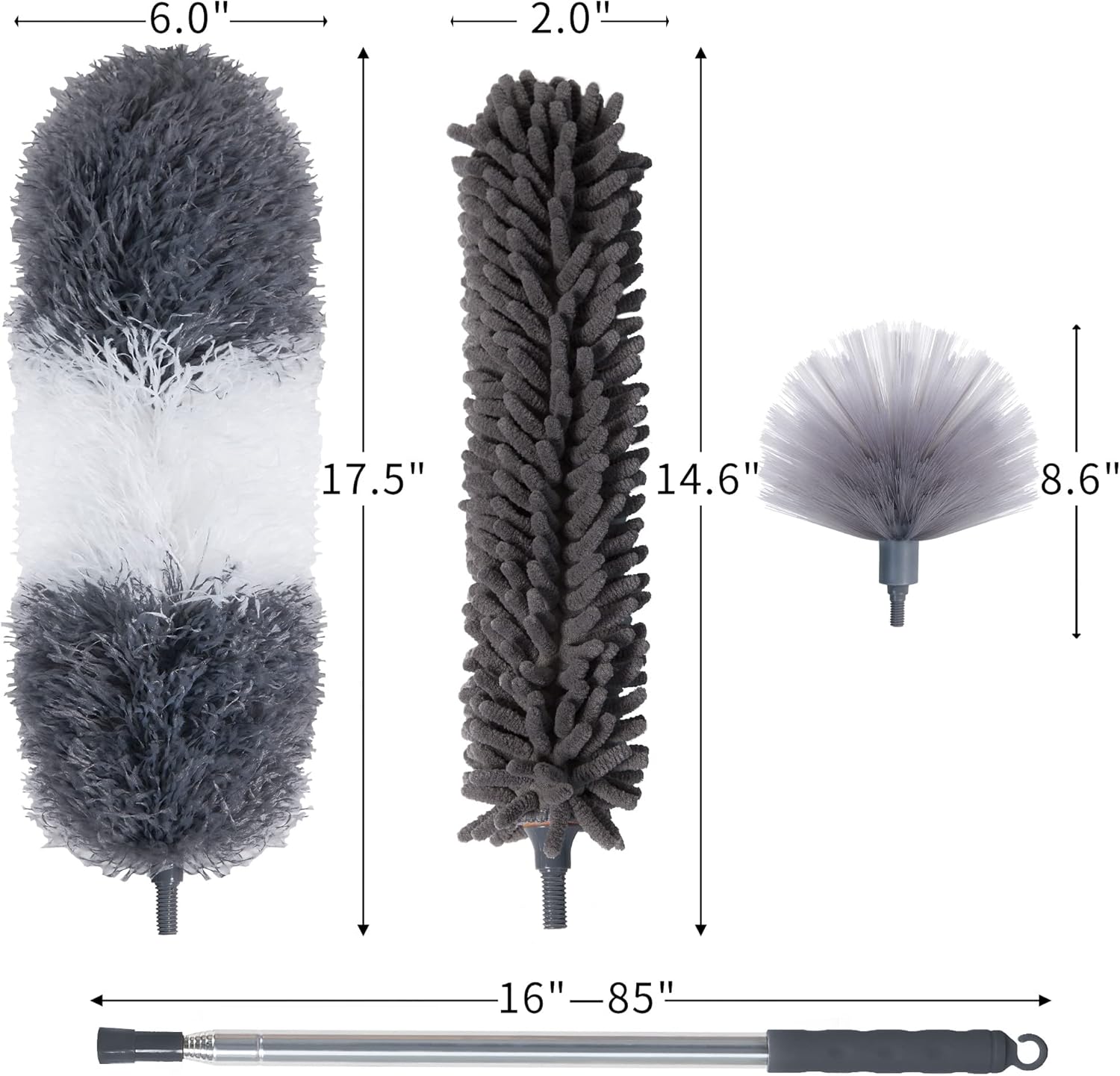 BOOMJOY Plumero de microfibra 4 piezas  Plumeros extensibles flexibles con poste de extensión de 100 pulgadas, plumero de chenilla para limpiar