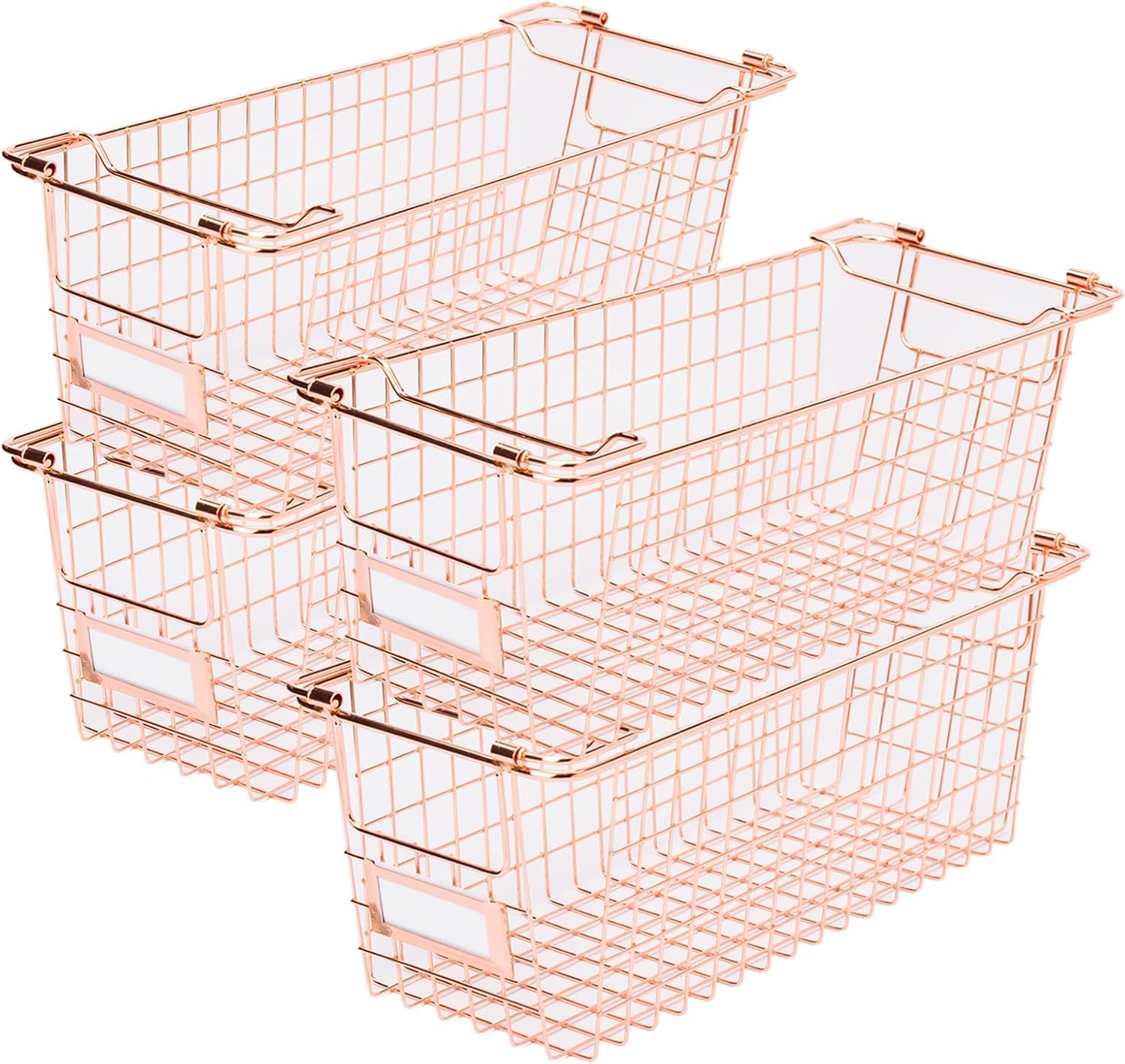 Paquete de 4 cestas apilables de almacenamiento de alambre con asas, para cocina, baño, armarios, armarios, encimeras, contenedores organizadores