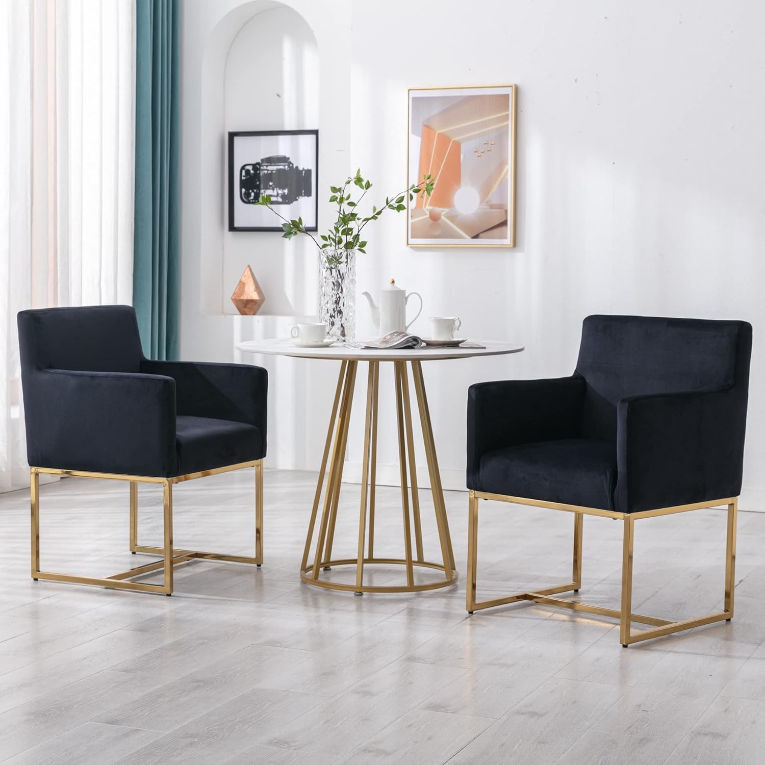 BESTANO – Juego de 2 sillas de comedor tapizadas de terciopelo con reposabrazos, sillones decorativos modernos de mediados de siglo, sillas modernas