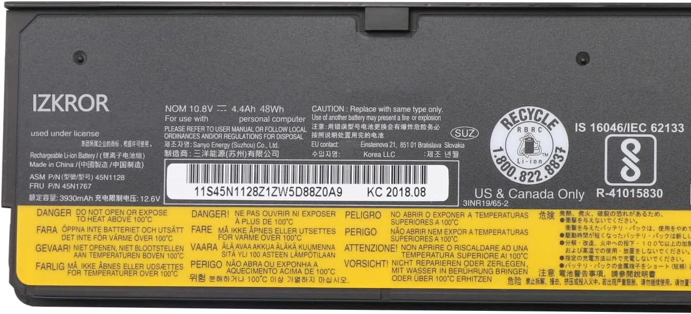 45N1768 48Wh 4400mAh Battery Replacement for Lenovo ThinkPad X240 X250 T440 T450 L450 L460 W550 P50s A275 Series Laptop 45N1768 45N1767 45N1132