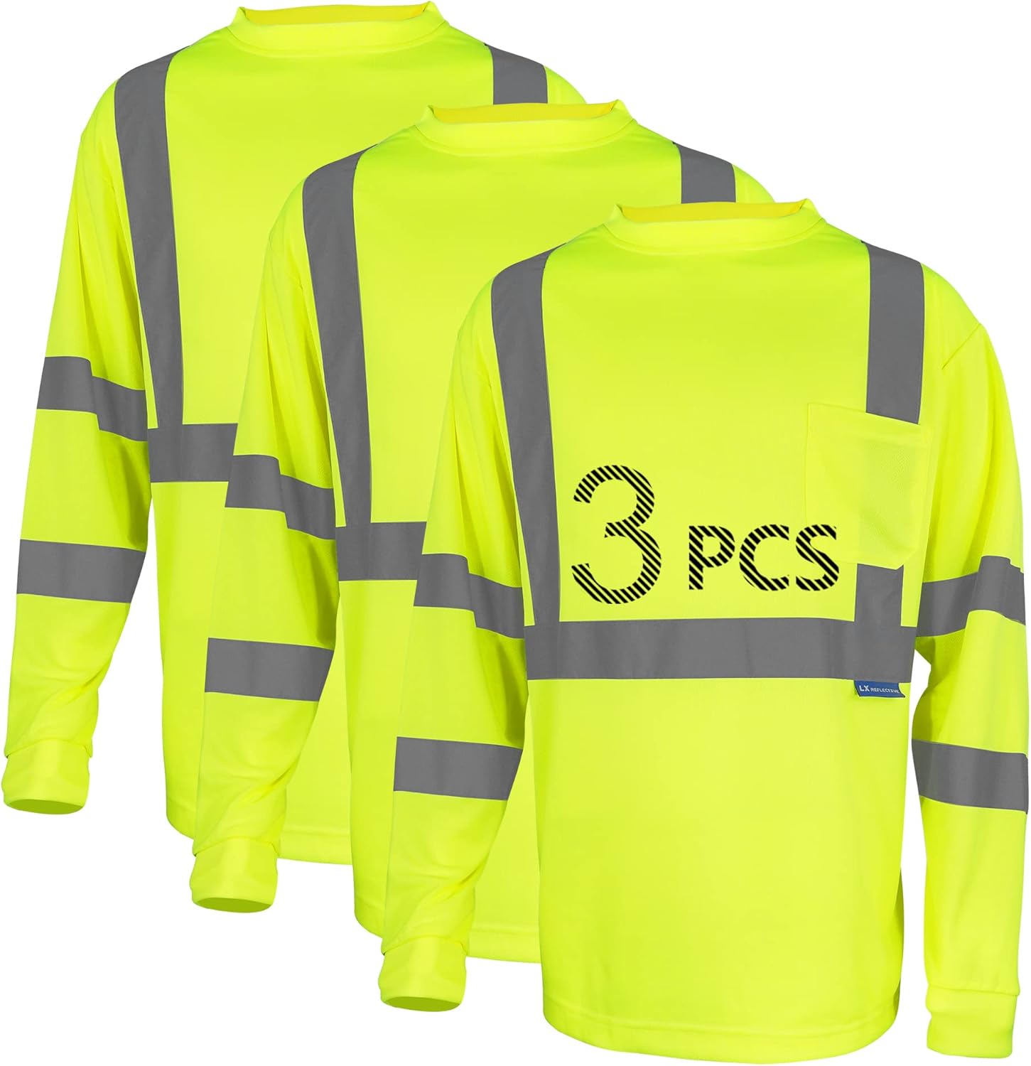 Camiseta de seguridad de manga larga de alta visibilidad, reflectante, transpirable, para trabajo, almacén, construcción, clase 3