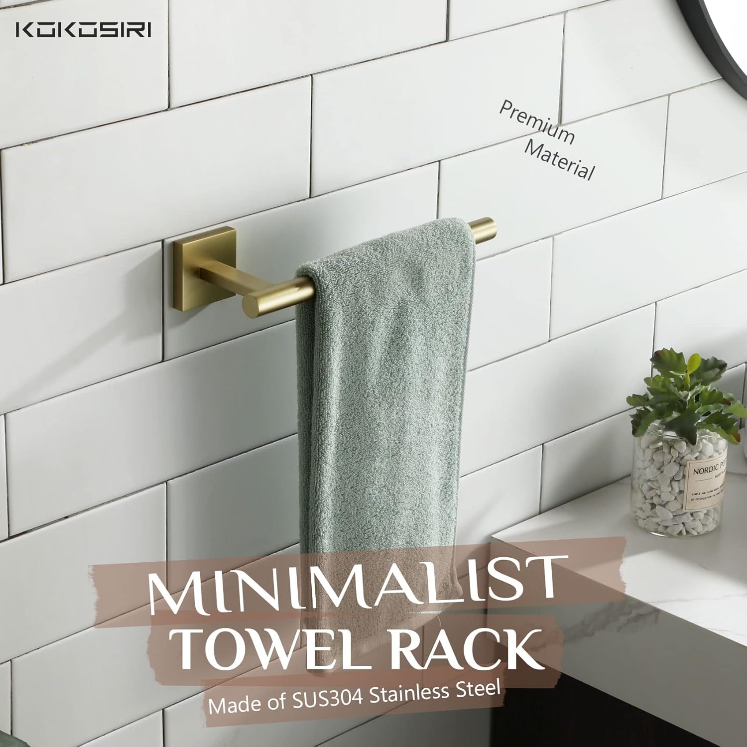 KOKOSIRI Juego de accesorios de baño de 5 piezas que incluye toallero de 24 pulgadas, soporte para toallas de 10 pulgadas, soporte para papel
