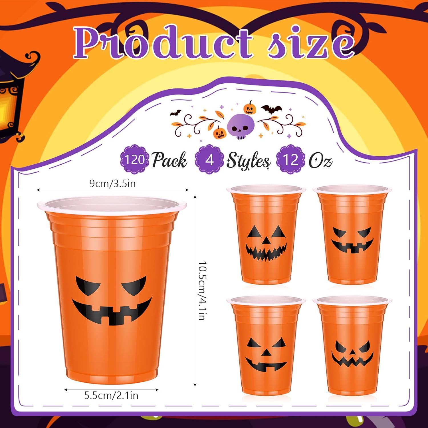 120 vasos transparentes de plástico desechables de 12 onzas para fiesta de Halloween, suministros para fiesta de Halloween, café (clásico)