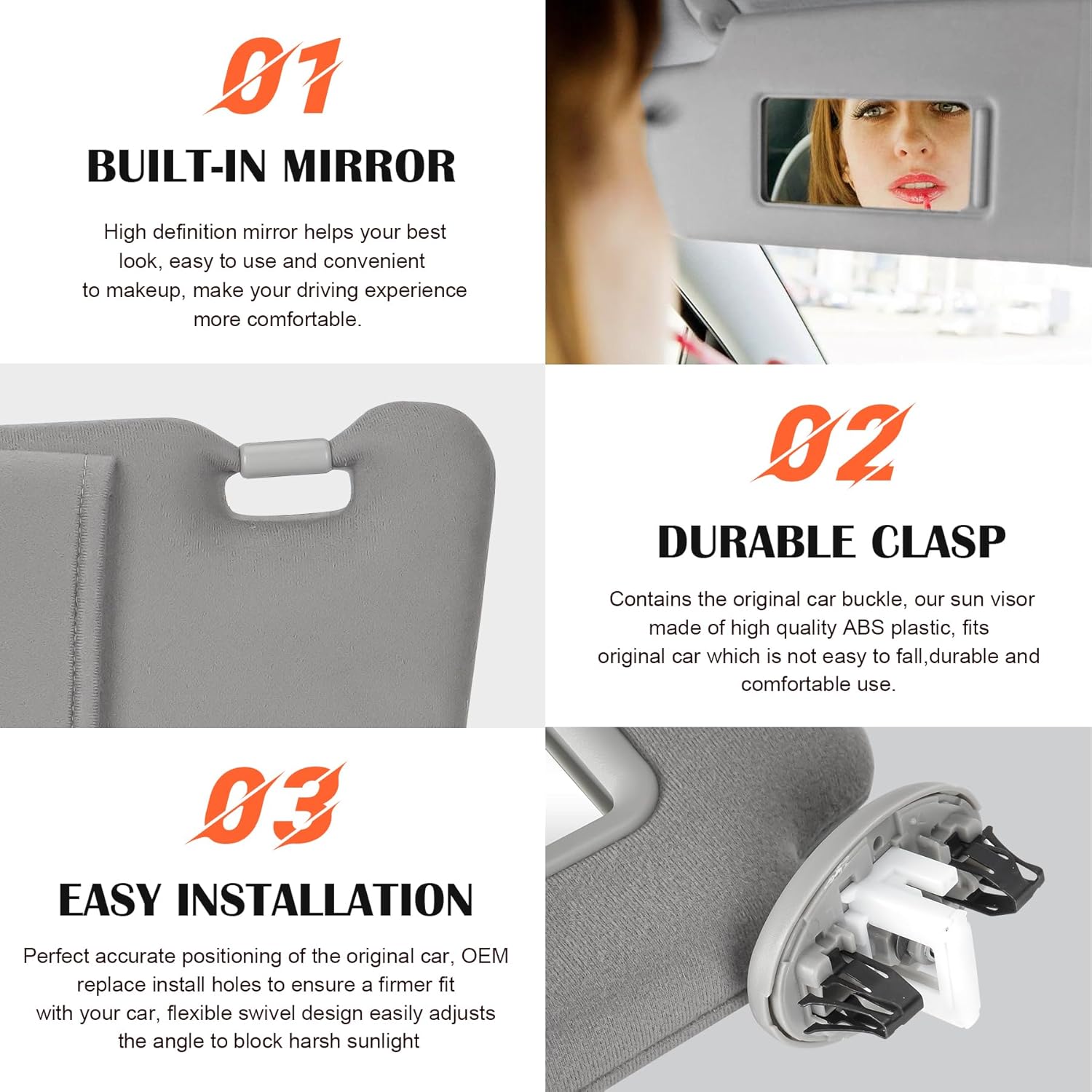Reemplazo de visera parasol gris para lado izquierdo y pasajero derecho compatible con Toyota Camry 2007 2008 2009 2010 2011 con techo corredizo de