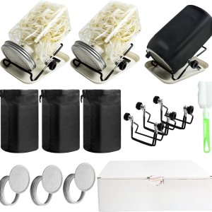 Kit de germinación, kit de 3 tarros de germinado, kit de cultivo de brotes, con 3 tapas de brote, mangas opacas, soporte para germinado, bandeja de Kit de germinación, kit de 3 tarros de germinado, kit de cultivo de brotes, con 3 tapas de brote, mangas opacas, soporte para germinado, bandeja de