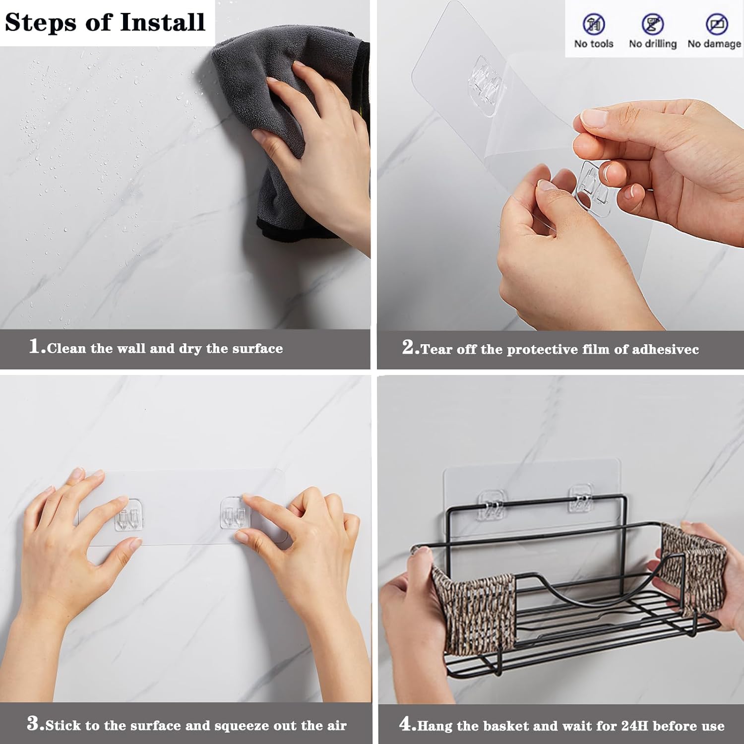 Organizador adhesivo para ducha estantes de ducha de baño de ratán sin perforaciones, soporte para champú a prueba de óxido para pared de ducha,