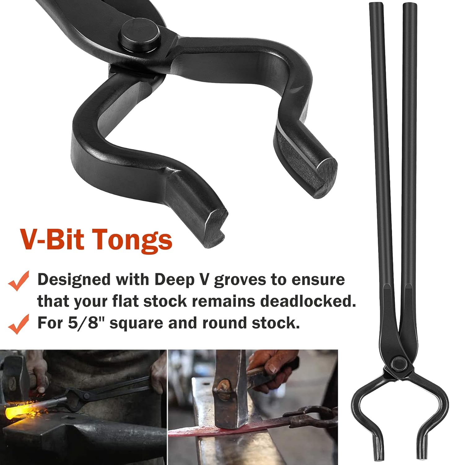 Pinzas para hacer cuchillos Blacksmith Bladesmith Tong Yunque Forge – Pinzas en V, pinzas planas, pinzas de mandíbula de lobo, pinzas de hoja