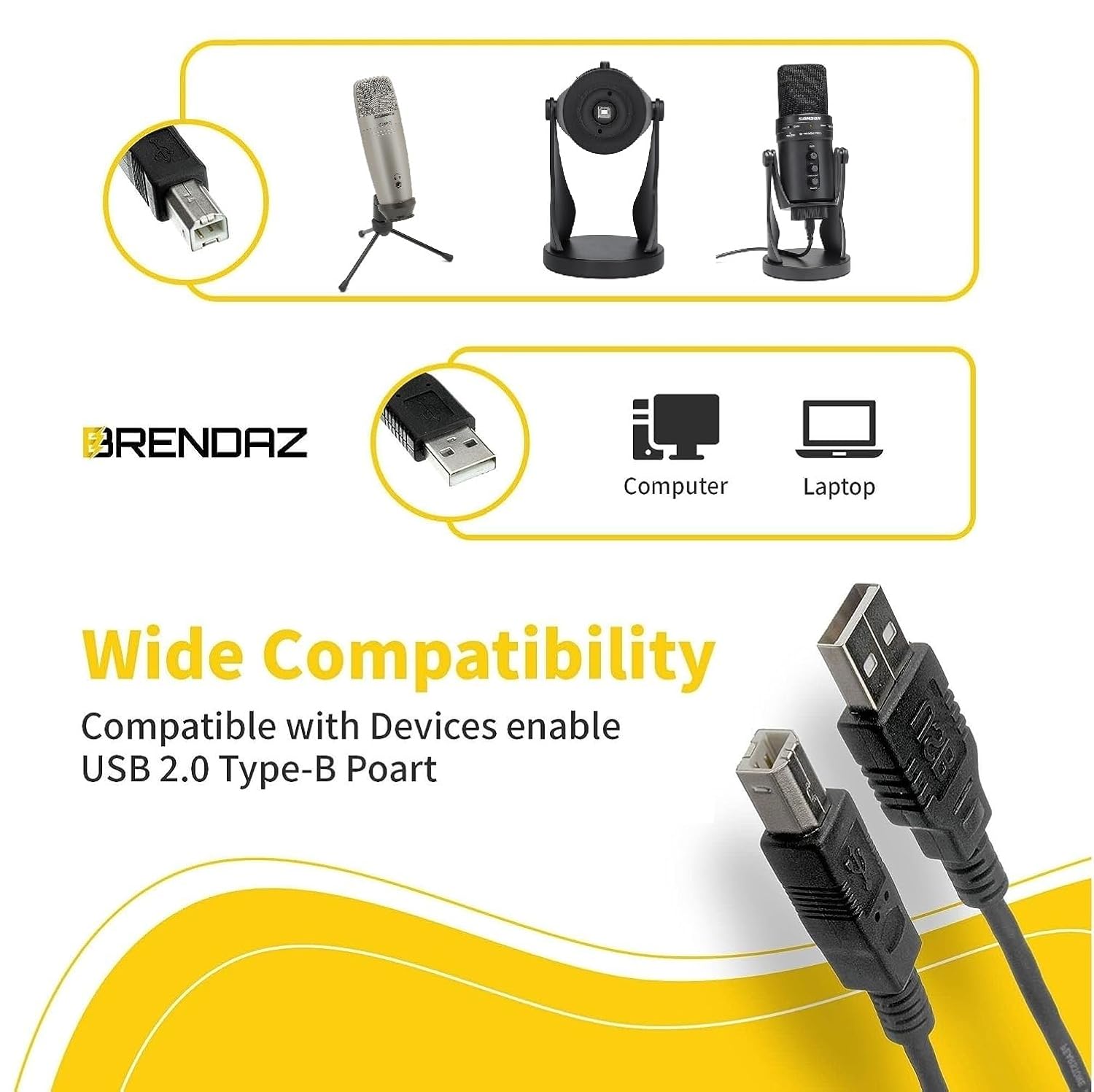 BRENDAZ Cable USB de 10 pies compatible con micrófono USB Samson G-Track Pro y micrófono condensador USB C01U Pro (10 pies)