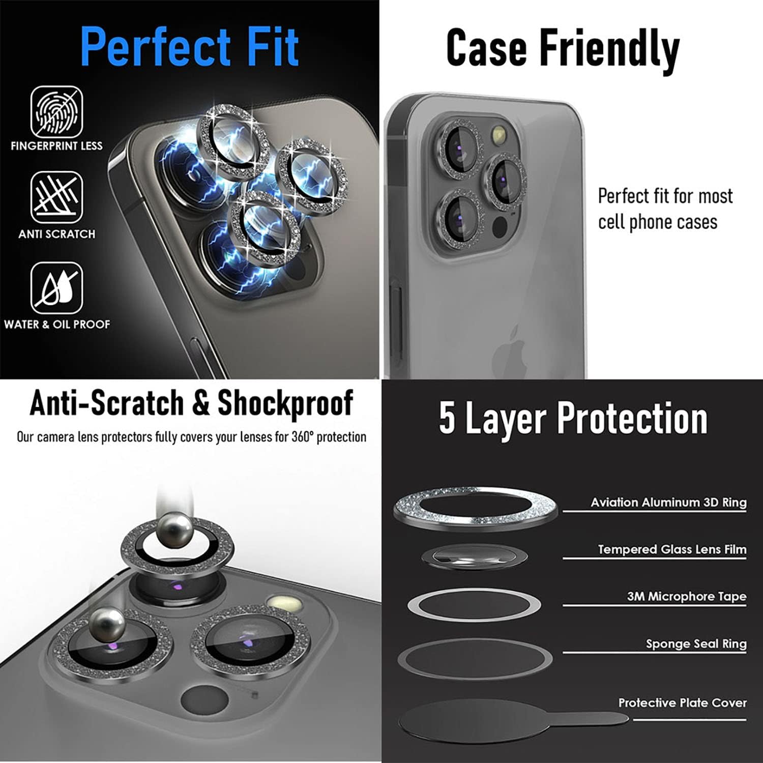 3+1 Protector de lente de cámara CamLabs iPhone 13 Pro y iPhone 13 Pro Max  Juego de 4 piezas antiarañazos, vidrio templado de dureza 9H, compatible
