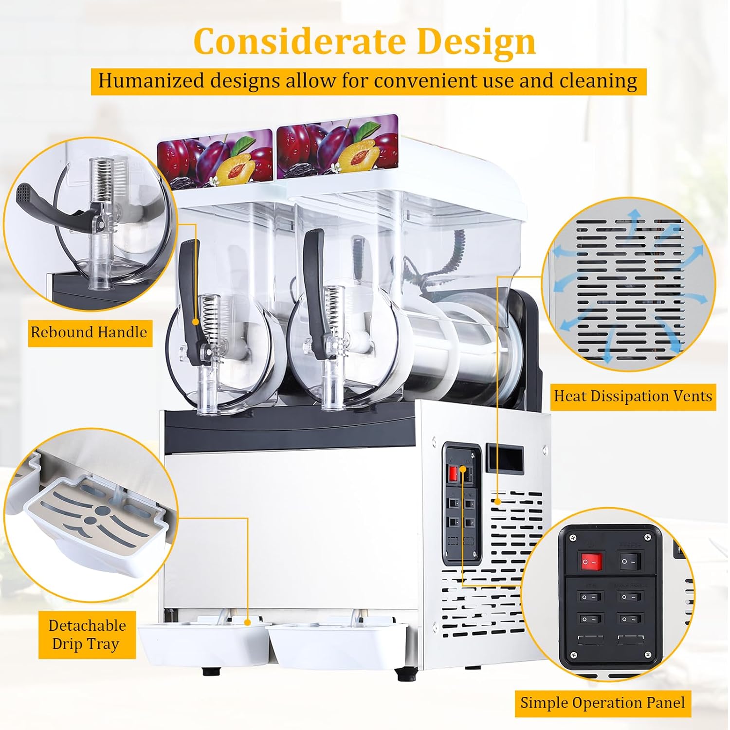 ACONEE Máquina comercial para granizados, 8 galones30L (15L x 2) Tanques Slushie, máquina de bebidas congeladas con preservación de temperatura,