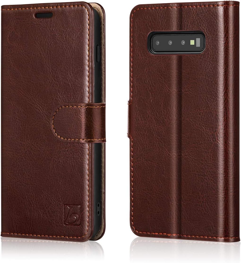Belemay Funda tipo cartera para Samsung Galaxy S10, piel de vaca auténtica, funda tipo libro tipo folio, ranuras para tarjetero, bolsillos para