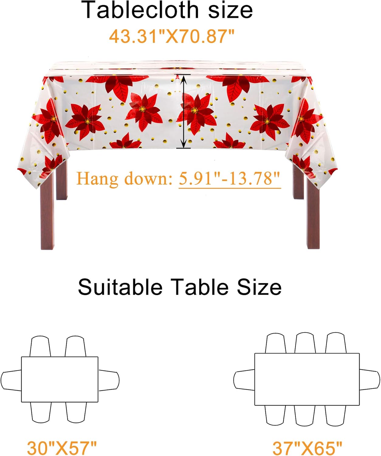 Juego de 2 manteles desechables de plástico estilo otoño, 70.8 x 43.3 pulgadas, rectangular, decoración navideña para Acción de Gracias, Navidad,