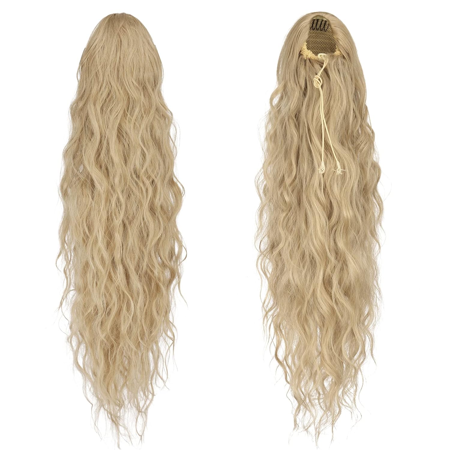 FESHFEN Extensiones de cola de caballo largas y onduladas con cordón, extensiones de cola de caballo con clip, extensiones de cola de caballo con