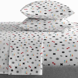 Saturday Park Gamer – Juego de sábanas tamaño matrimonial de 4 piezas, 100% algodón orgánico, certificado GOTS y Oeko-TEX Saturday Park Gamer – Juego de sábanas tamaño matrimonial de 4 piezas, 100% algodón orgánico, certificado GOTS y Oeko-TEX