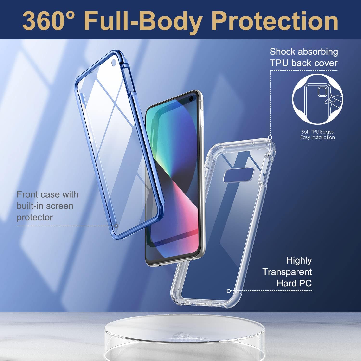SURITCH Funda transparente para Samsung Galaxy S10E (solo 5.8 pulgadas), protector de pantalla integrado protección de cuerpo completo a prueba de