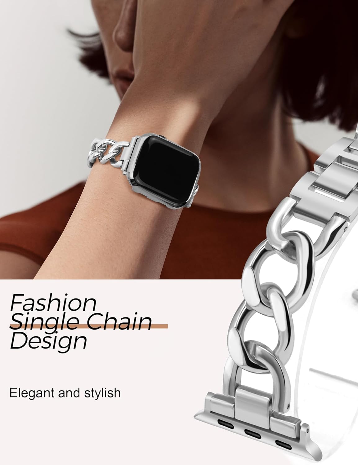 JR.DM Correas de reloj plateadas para mujer, compatibles con Apple Watch Band de 1.496 pulgadas, 1.575 pulgadas, 1.614 pulgadas, correa de metal