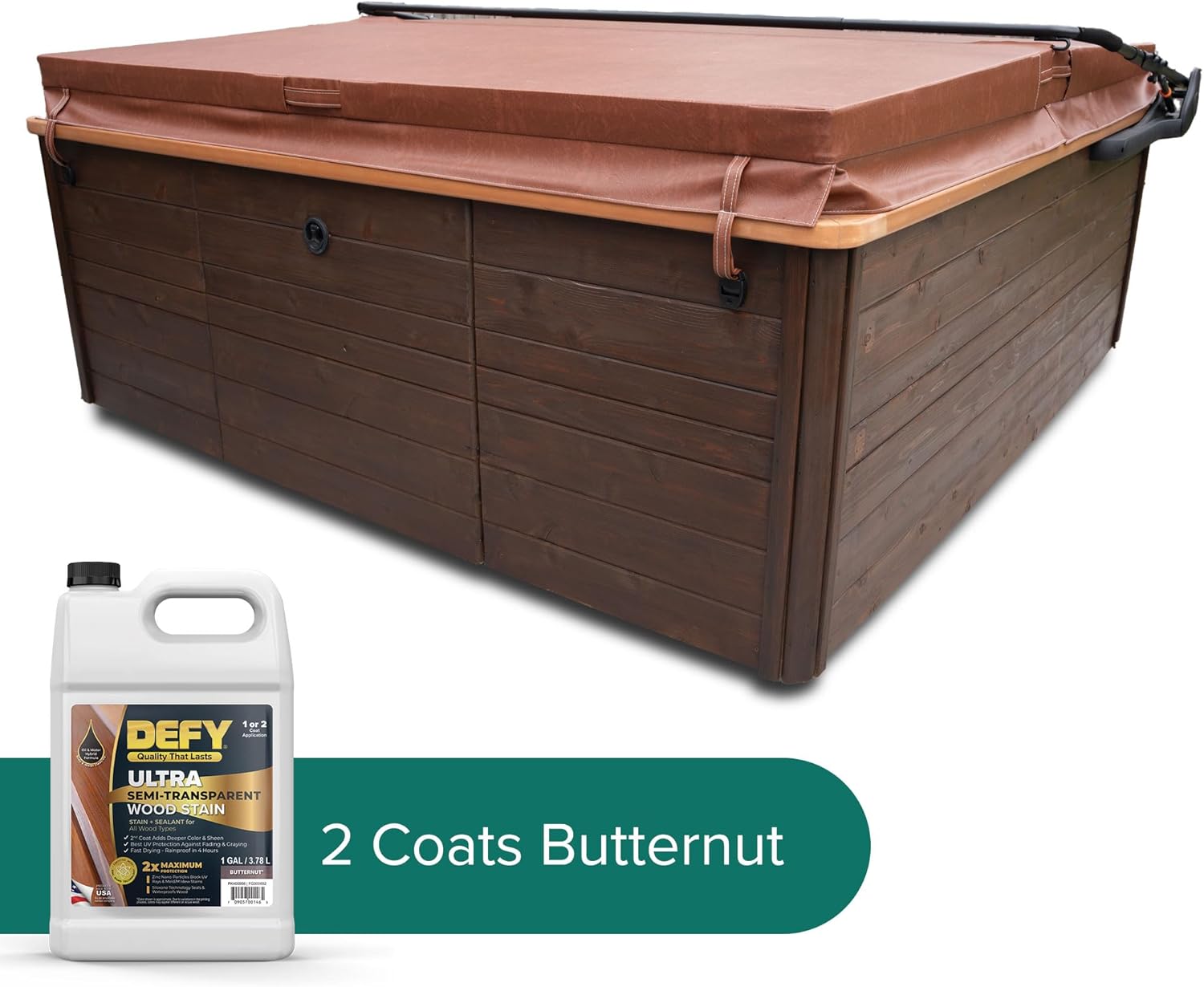 DEFY Tinte y sellador de madera ultra semitransparente para exteriores en uno  Butternut, 1 galón, tinte de cubierta y sellador  Color rico y brillo