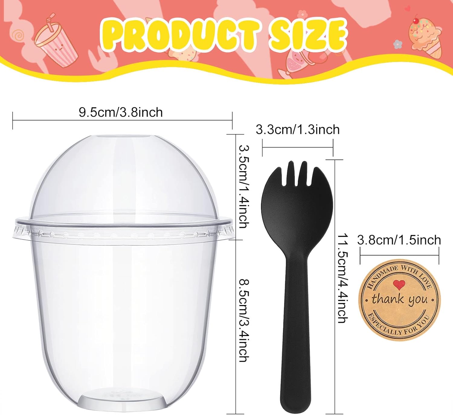 Paquete de 50 tazas de postre con tapas de cúpula, vasos de plástico desechables con tapas, tazas de helado de PET transparentes (sin agujero),